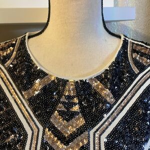 Express Formal Sequined Black & White Geometric Mini Dress, Like New